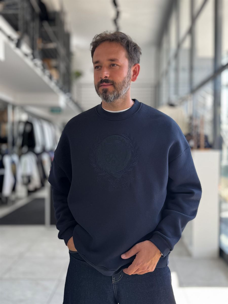 Navy Tennis Crest Embroidered Sweatshirt HM
