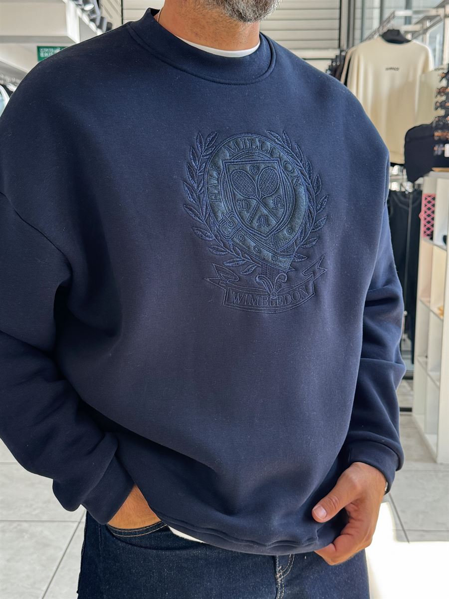 Navy Tennis Crest Embroidered Sweatshirt HM