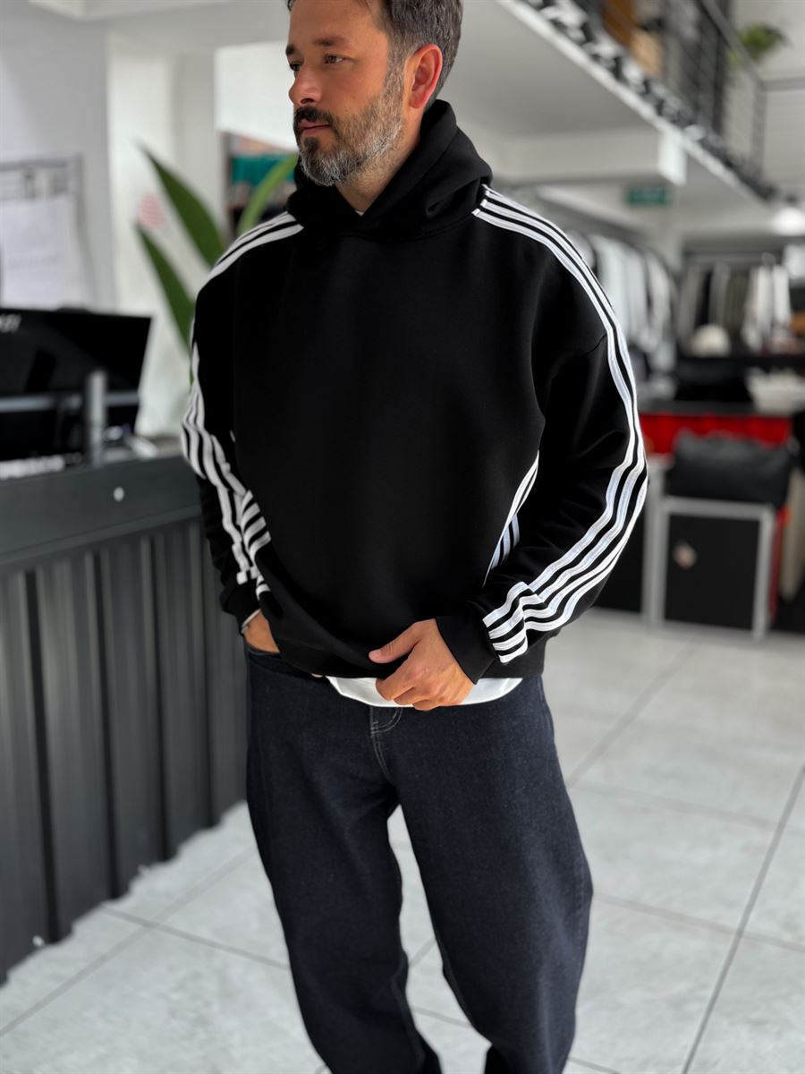 Black Striped Detail Hooded Sweatshirt HM