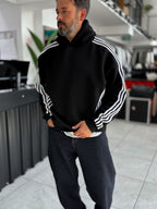 Black Striped Detail Hooded Sweatshirt HM