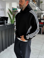 Black Striped Detail Hooded Sweatshirt HM