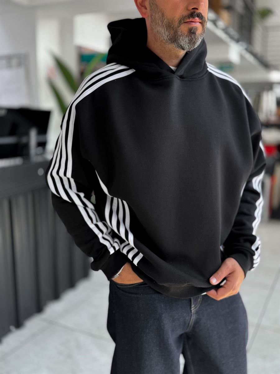Black Striped Detail Hooded Sweatshirt HM