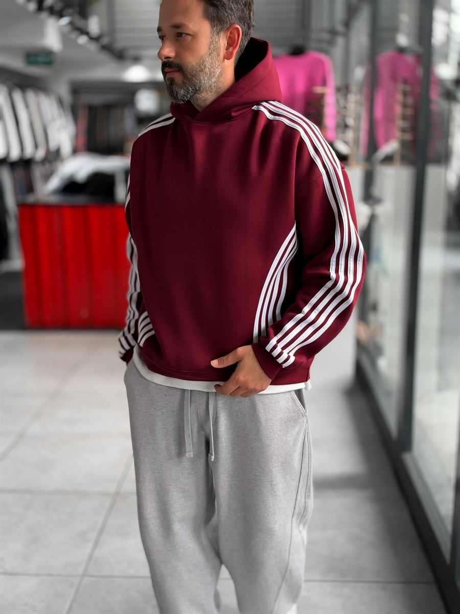 Burdungy Striped Detail Hooded Sweatshirt HM