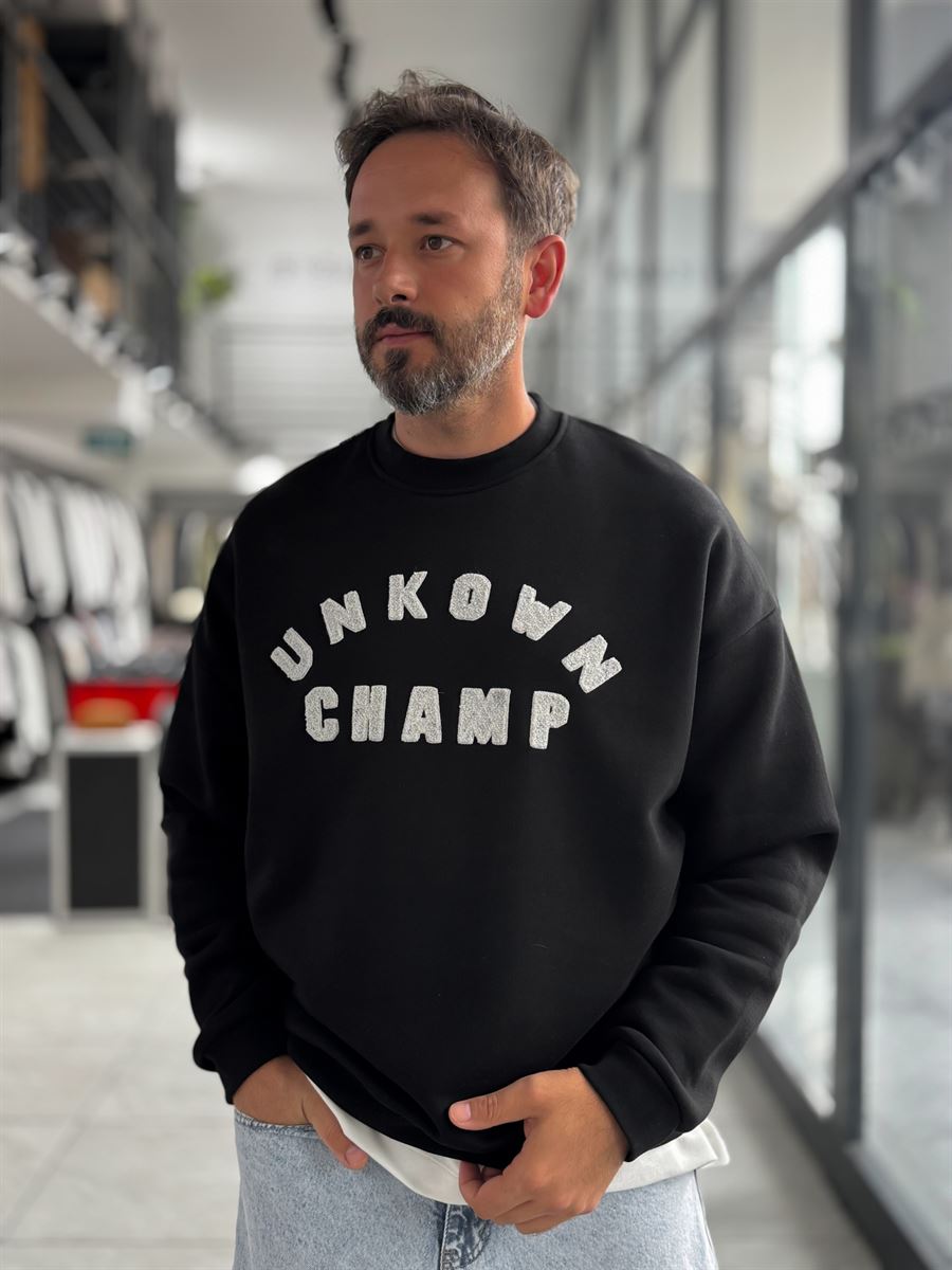 Black Unknown Embroidered Oversized Sweatshirt HM-