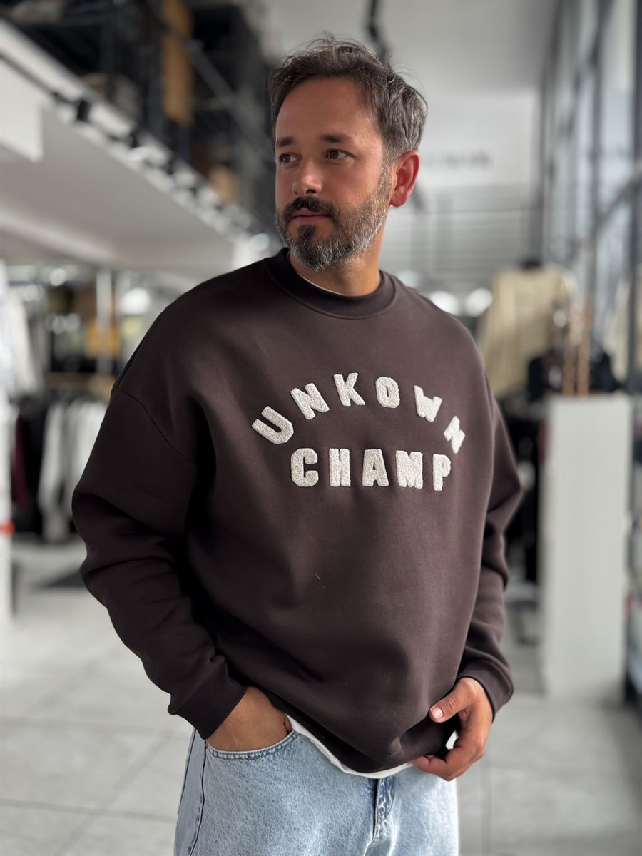 Brown Unknown Embroidered Oversized Sweatshirt HM-