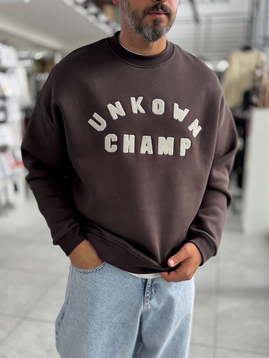 Brown Unknown Embroidered Oversized Sweatshirt HM-