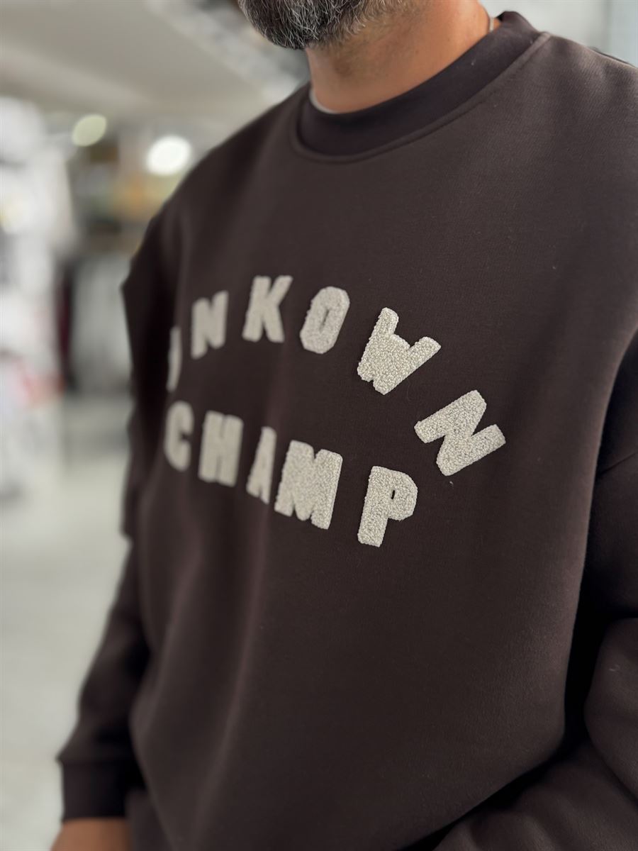Brown Unknown Embroidered Oversized Sweatshirt HM-