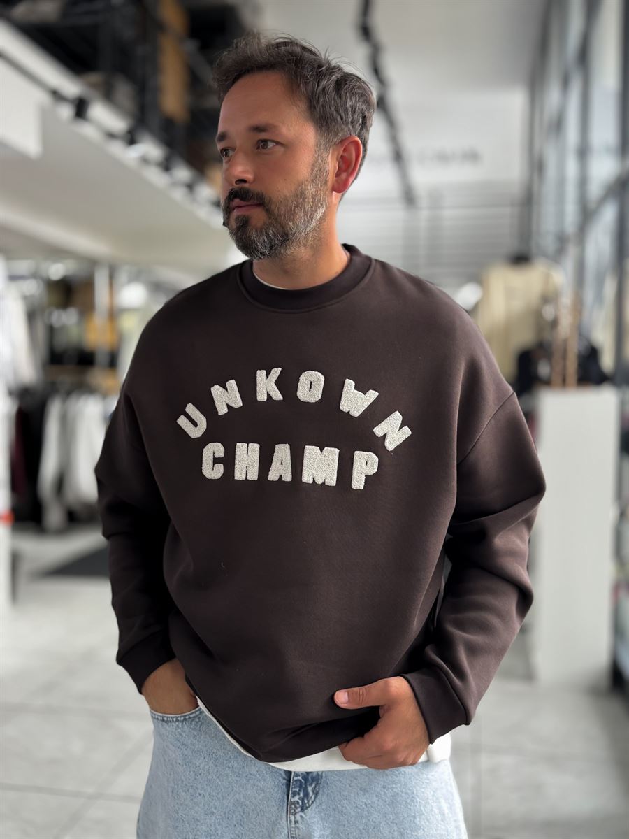 Brown Unknown Embroidered Oversized Sweatshirt HM-