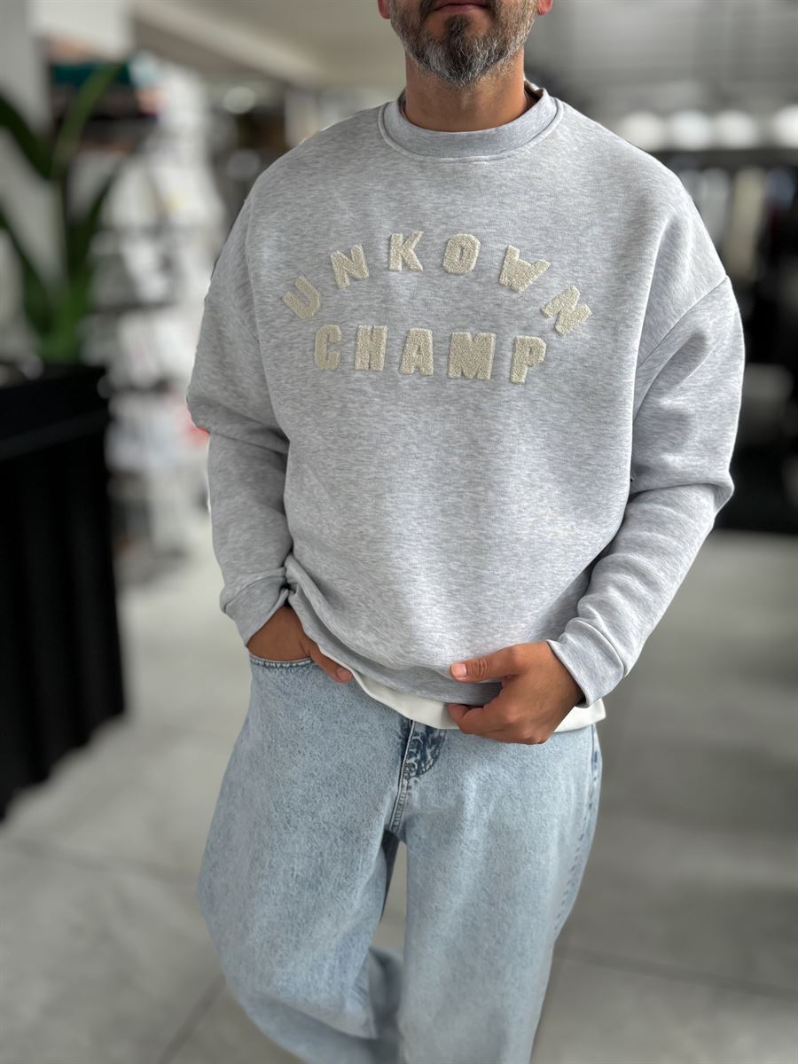 Light Gray Unknown Embroidered Oversized Sweatshirt HM-