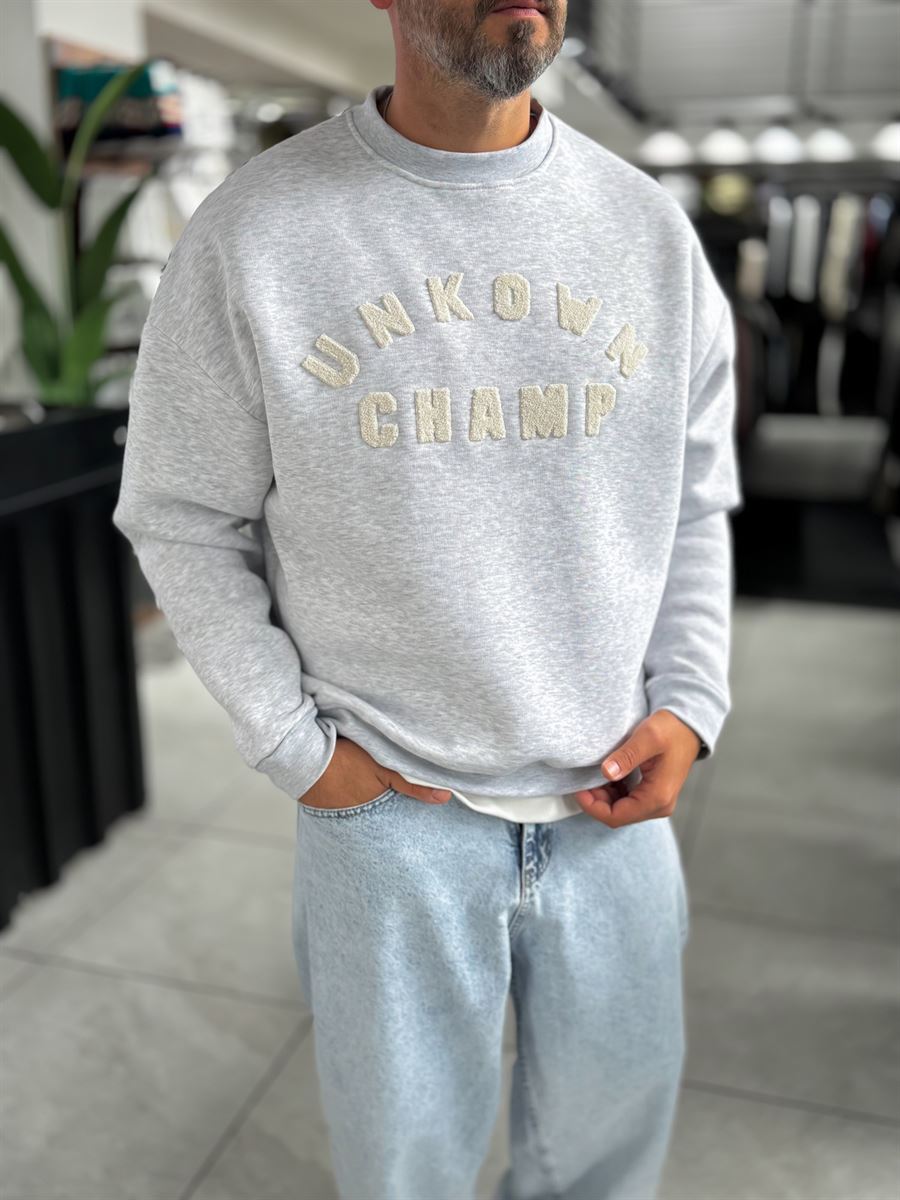 Light Gray Unknown Embroidered Oversized Sweatshirt HM-
