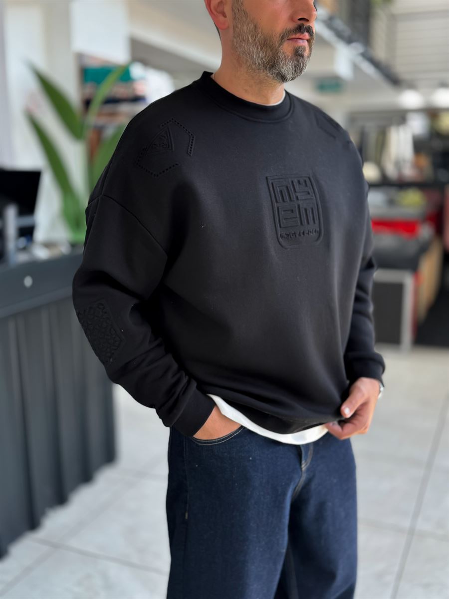 Black My Embossed Oversized Sweatshirt HM-