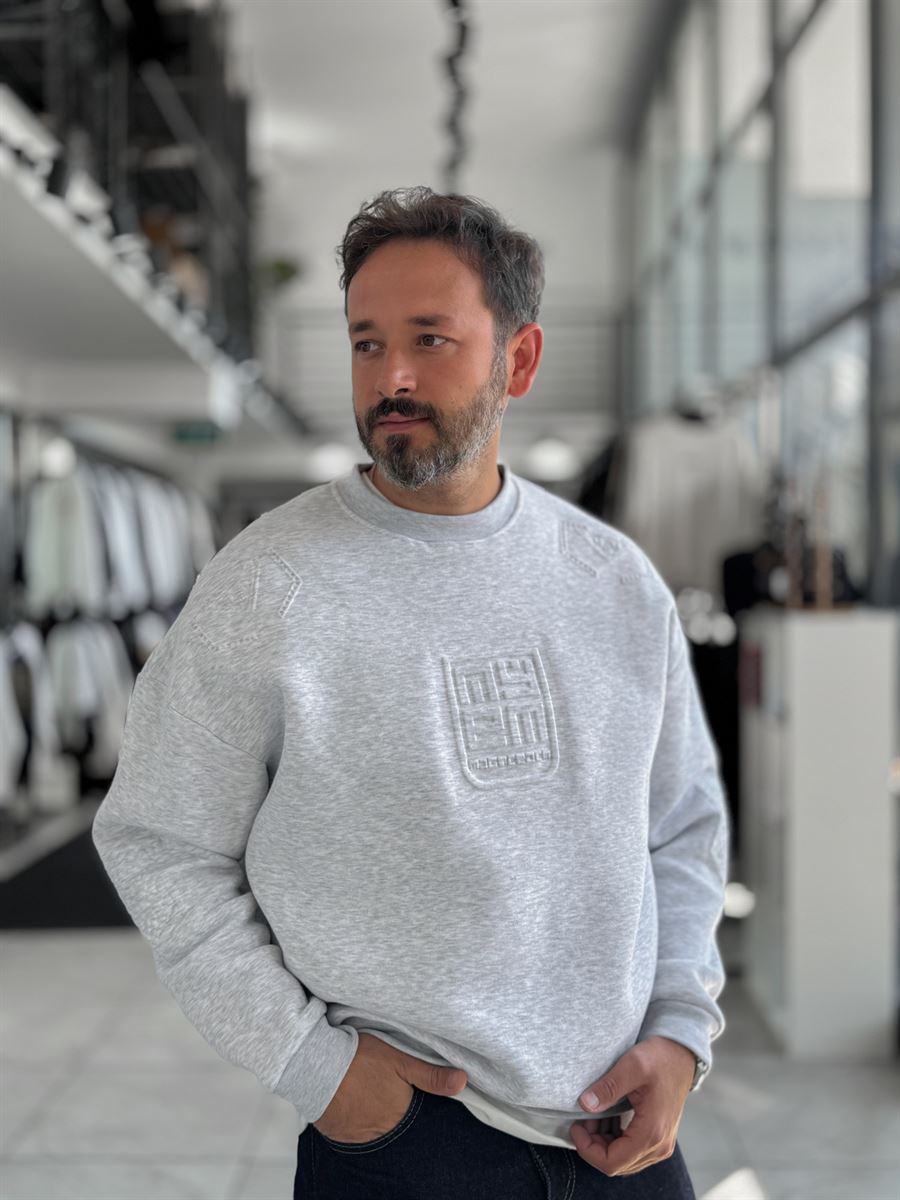 Light Gray My Embossed Oversized Sweatshirt HM-
