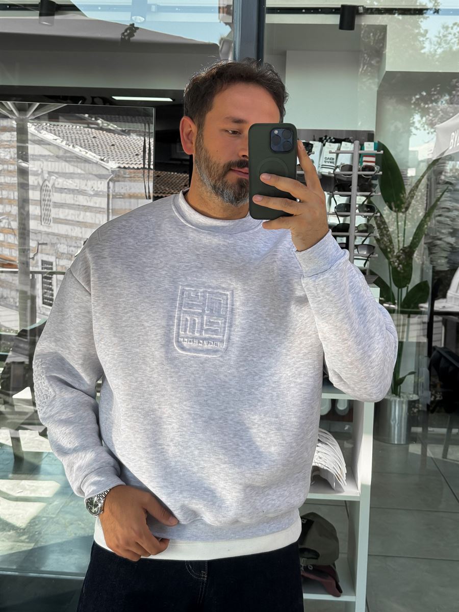 Light Gray My Embossed Oversized Sweatshirt HM-