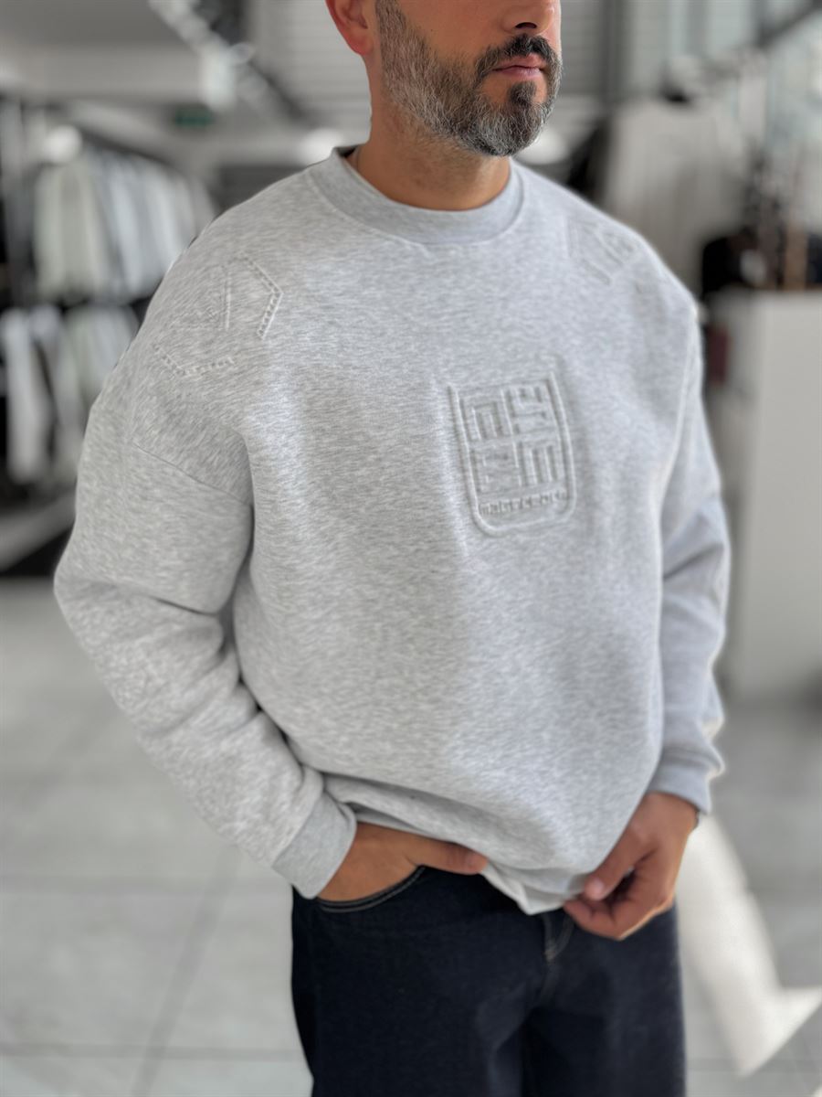 Light Gray My Embossed Oversized Sweatshirt HM-