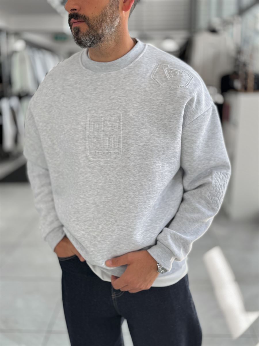 Light Gray My Embossed Oversized Sweatshirt HM-