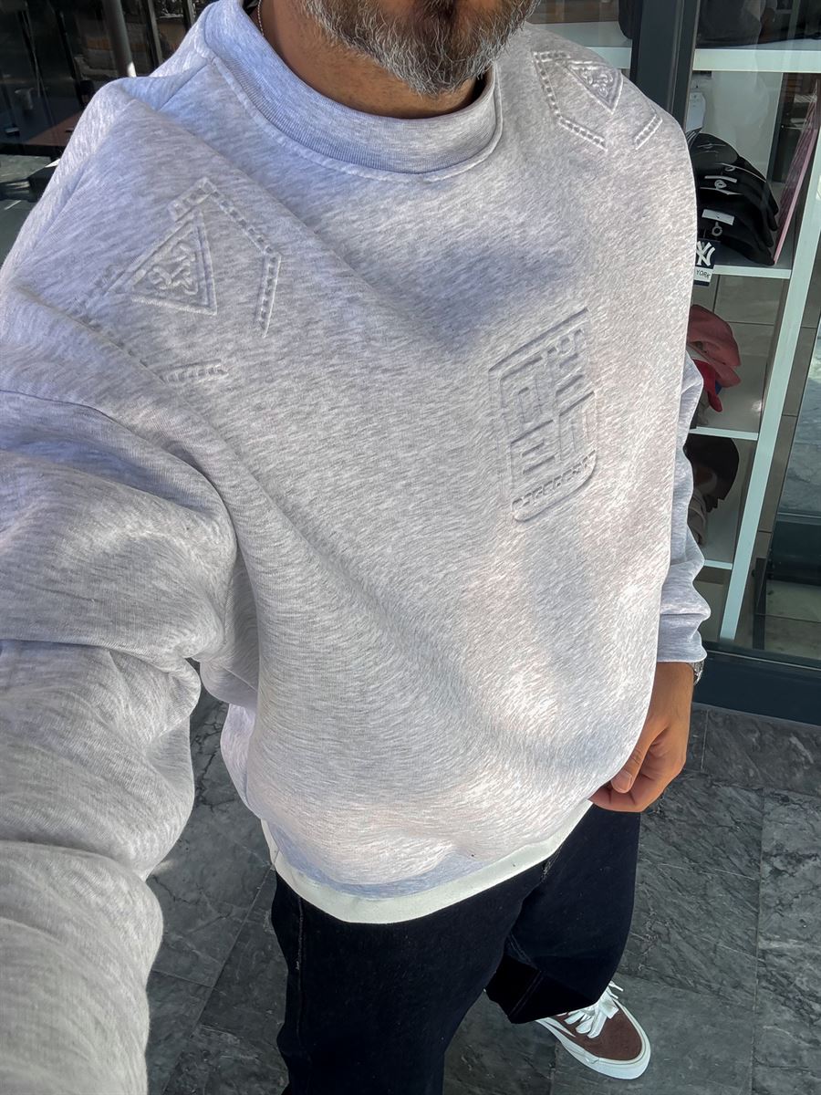 Light Gray My Embossed Oversized Sweatshirt HM-