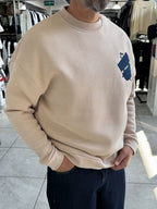 Beige 114 Street Embroidered Oversized Sweatshirt HM-