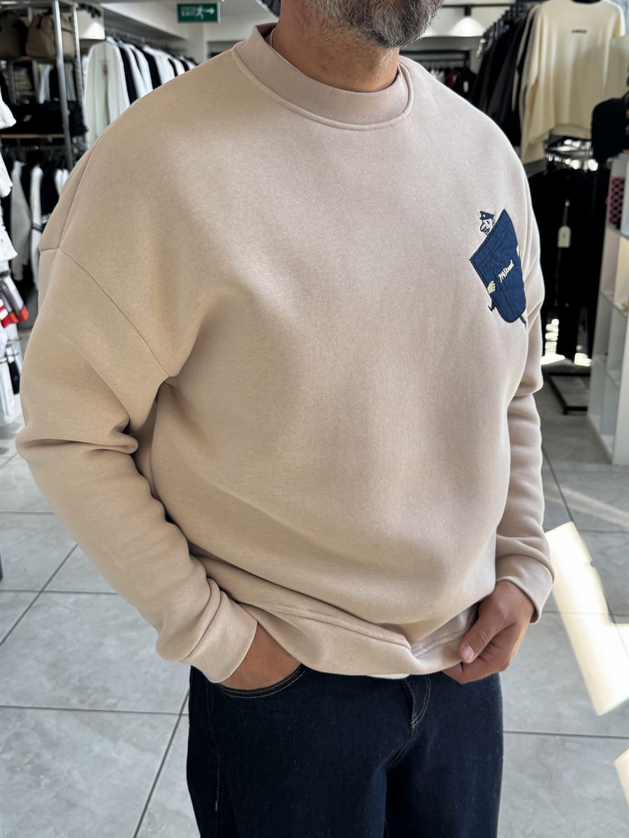 Beige 114 Street Embroidered Oversized Sweatshirt HM-