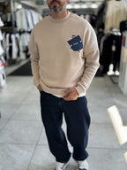 Beige 114 Street Embroidered Oversized Sweatshirt HM-