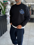 Black 114 Street Embroidered Oversized Sweatshirt HM-
