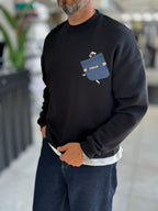 Black 114 Street Embroidered Oversized Sweatshirt HM-