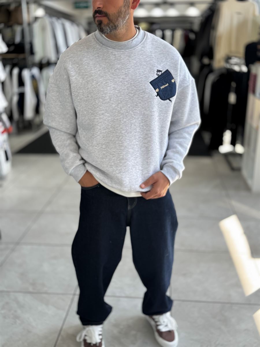 Light Gray 114 Street Embroidered Oversized Sweatshirt HM-
