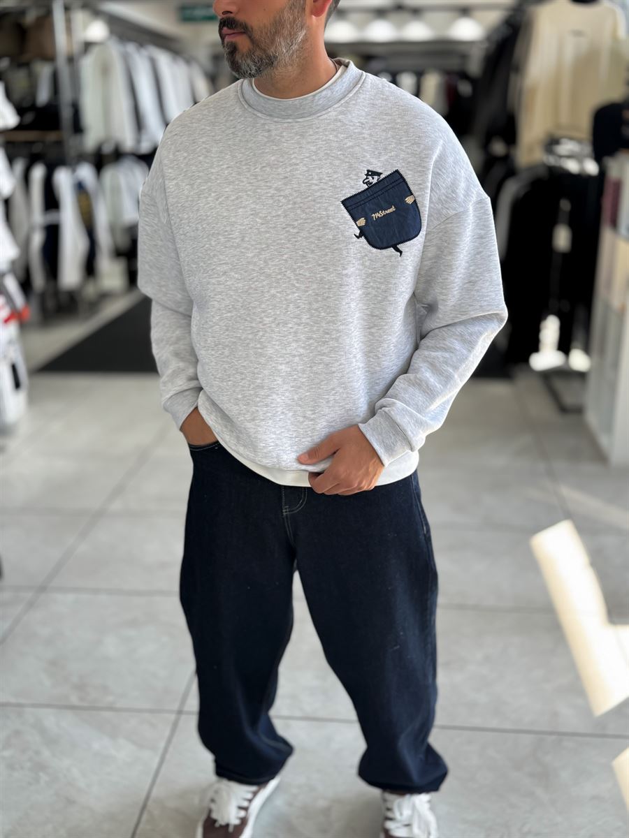 Light Gray 114 Street Embroidered Oversized Sweatshirt HM-