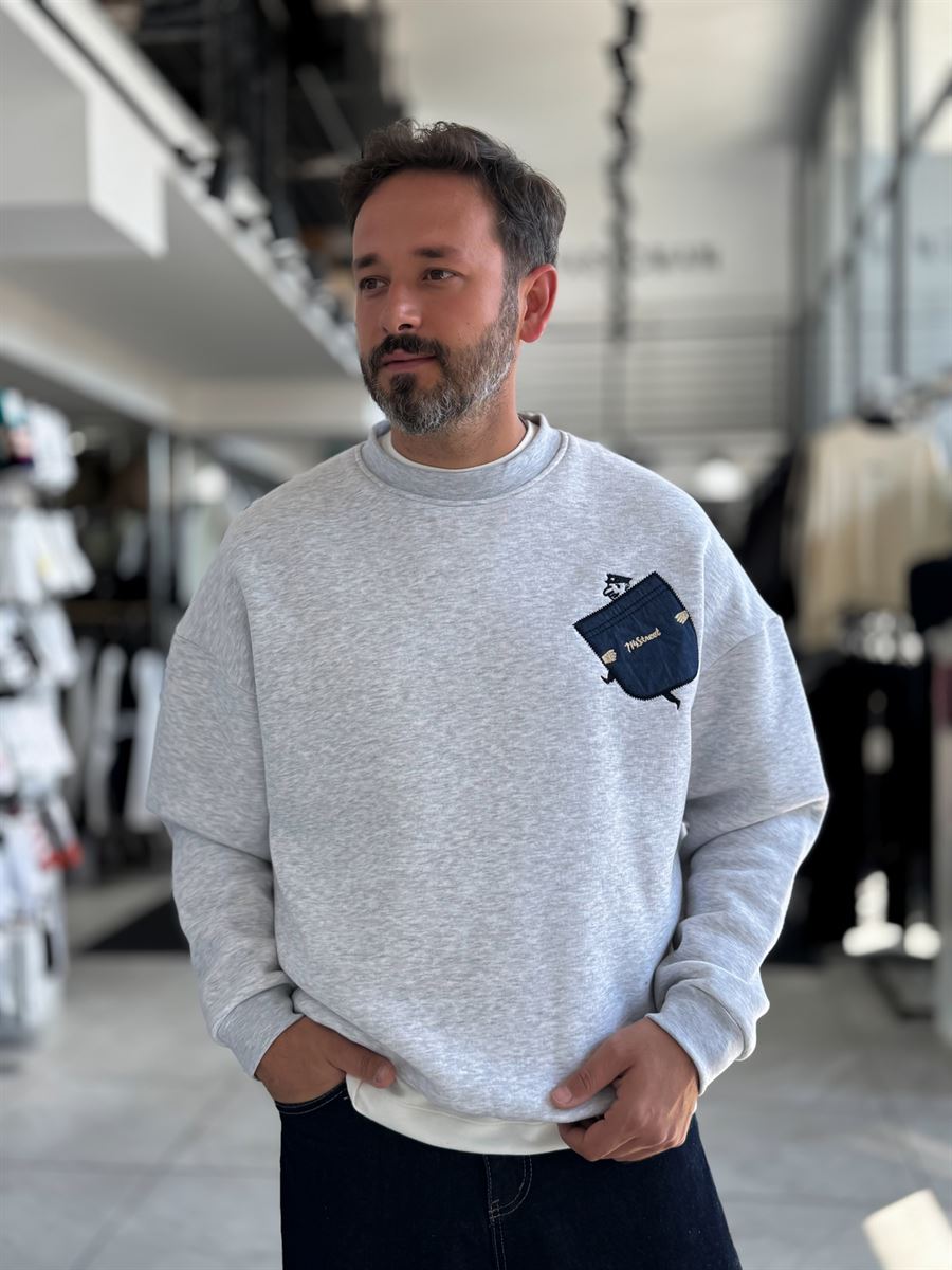 Light Gray 114 Street Embroidered Oversized Sweatshirt HM-