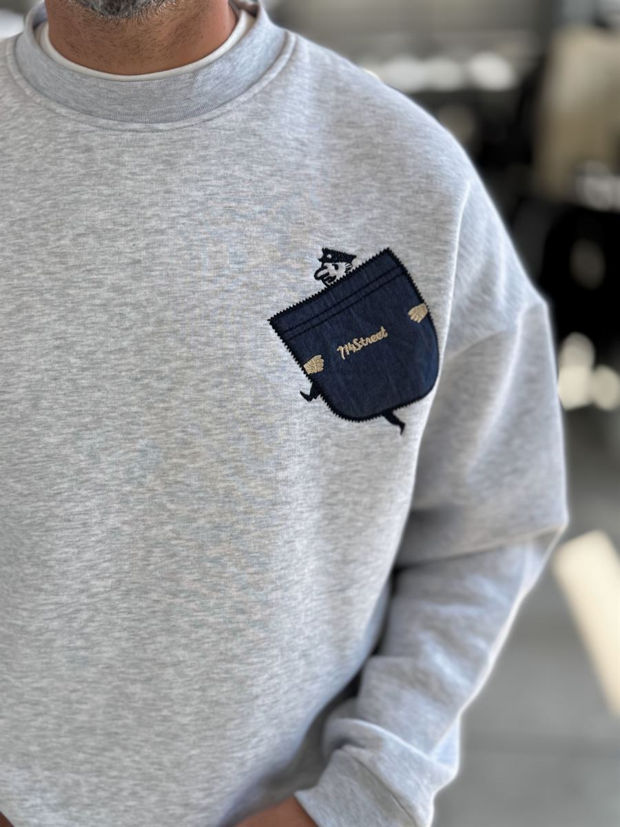 Light Gray 114 Street Embroidered Oversized Sweatshirt HM-