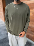 Khaki Washed Modal Fabric Sweatshirt MRK-2863