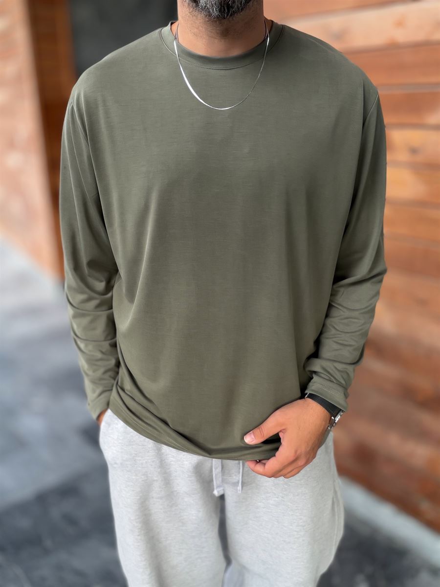 Khaki Washed Modal Fabric Sweatshirt MRK-2863