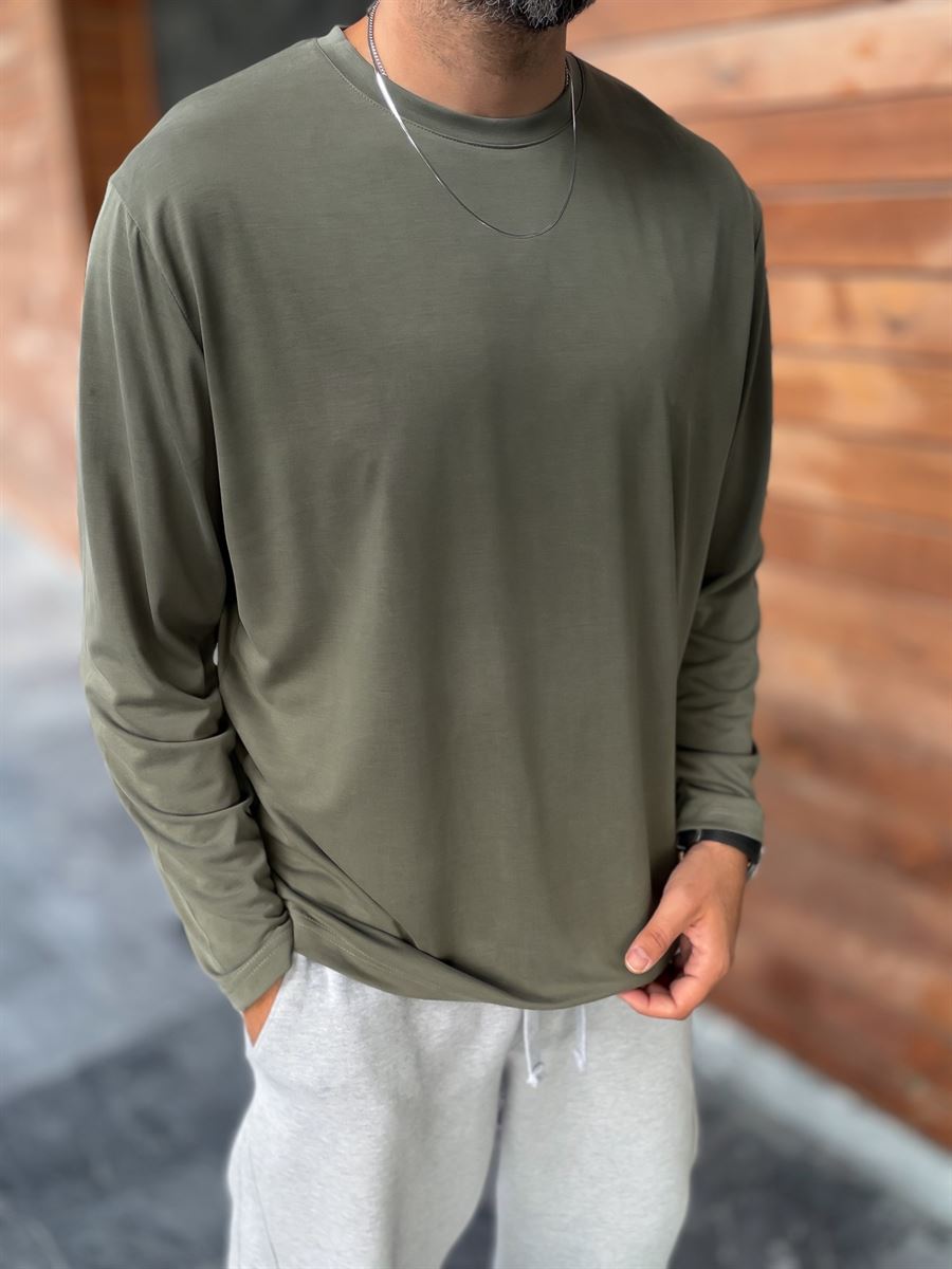 Khaki Washed Modal Fabric Sweatshirt MRK-2863