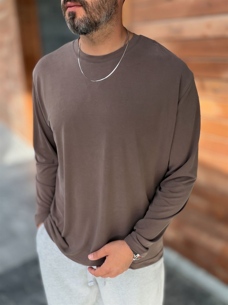 Brown Washed Modal Fabric Sweatshirt MRK-2863