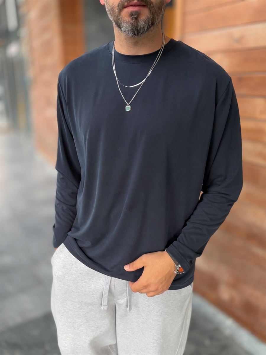 Navy Washed Modal Fabric Sweatshirt MRK-2863