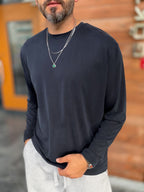 Navy Washed Modal Fabric Sweatshirt MRK-2863