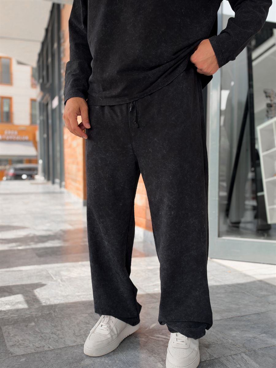 Black Washed Straight-Leg Sweatpants RSP