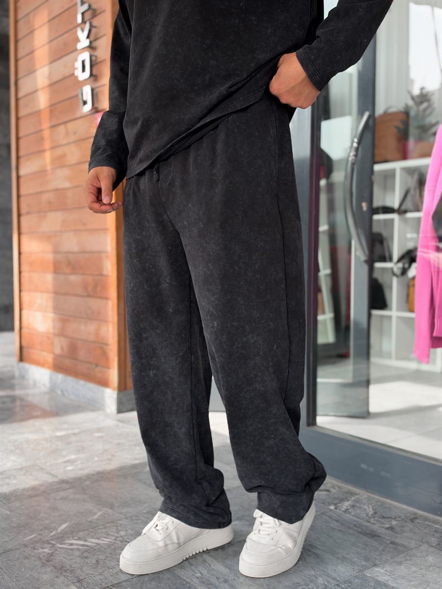 Black Washed Straight-Leg Sweatpants RSP