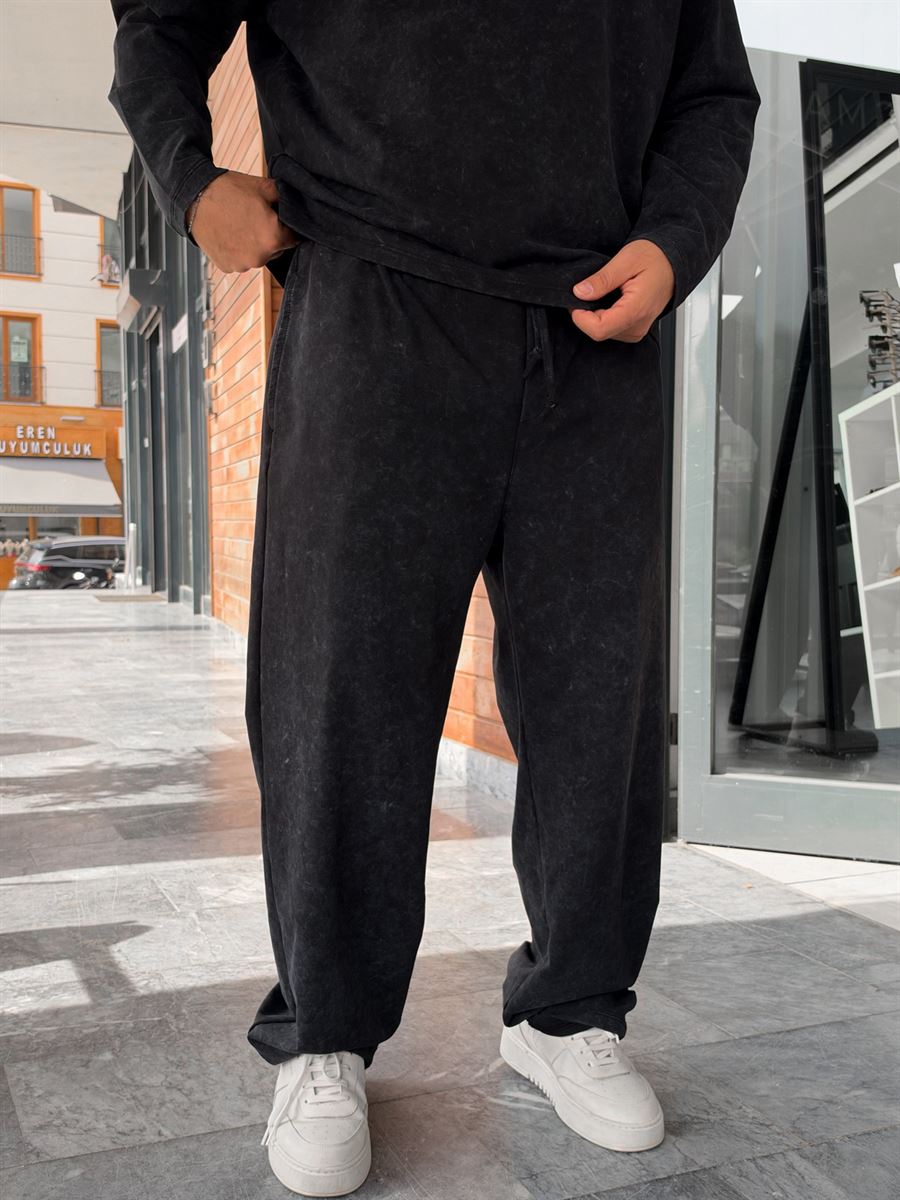 Black Washed Straight-Leg Sweatpants RSP