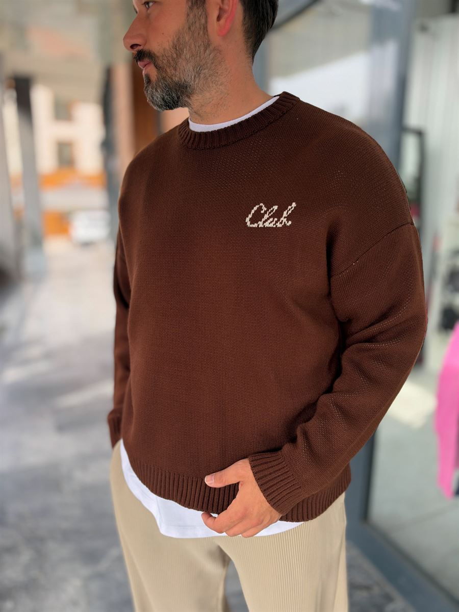Brown Club Knitted Oversized Sweatshirt PM-025