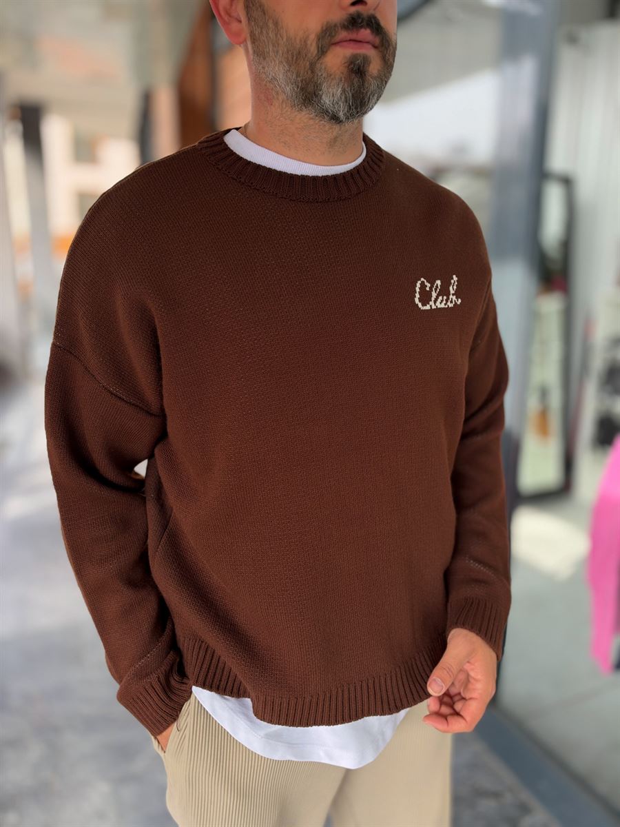 Brown Club Knitted Oversized Sweatshirt PM-025