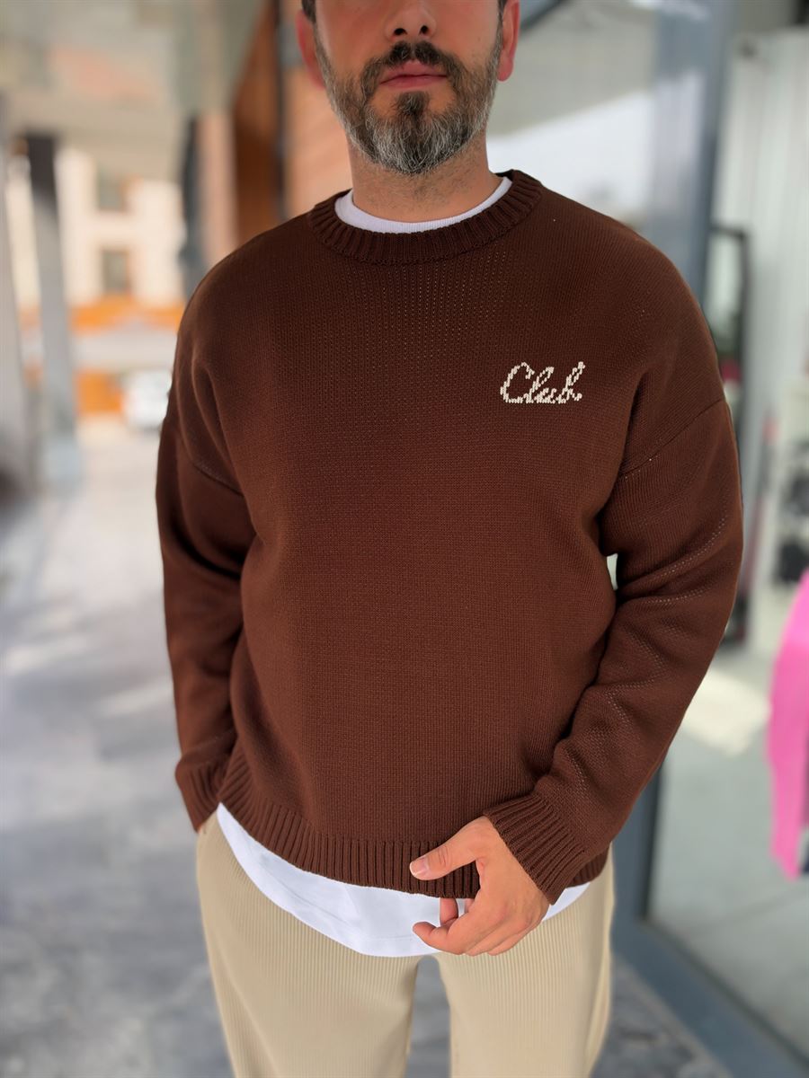 Brown Club Knitted Oversized Sweatshirt PM-025