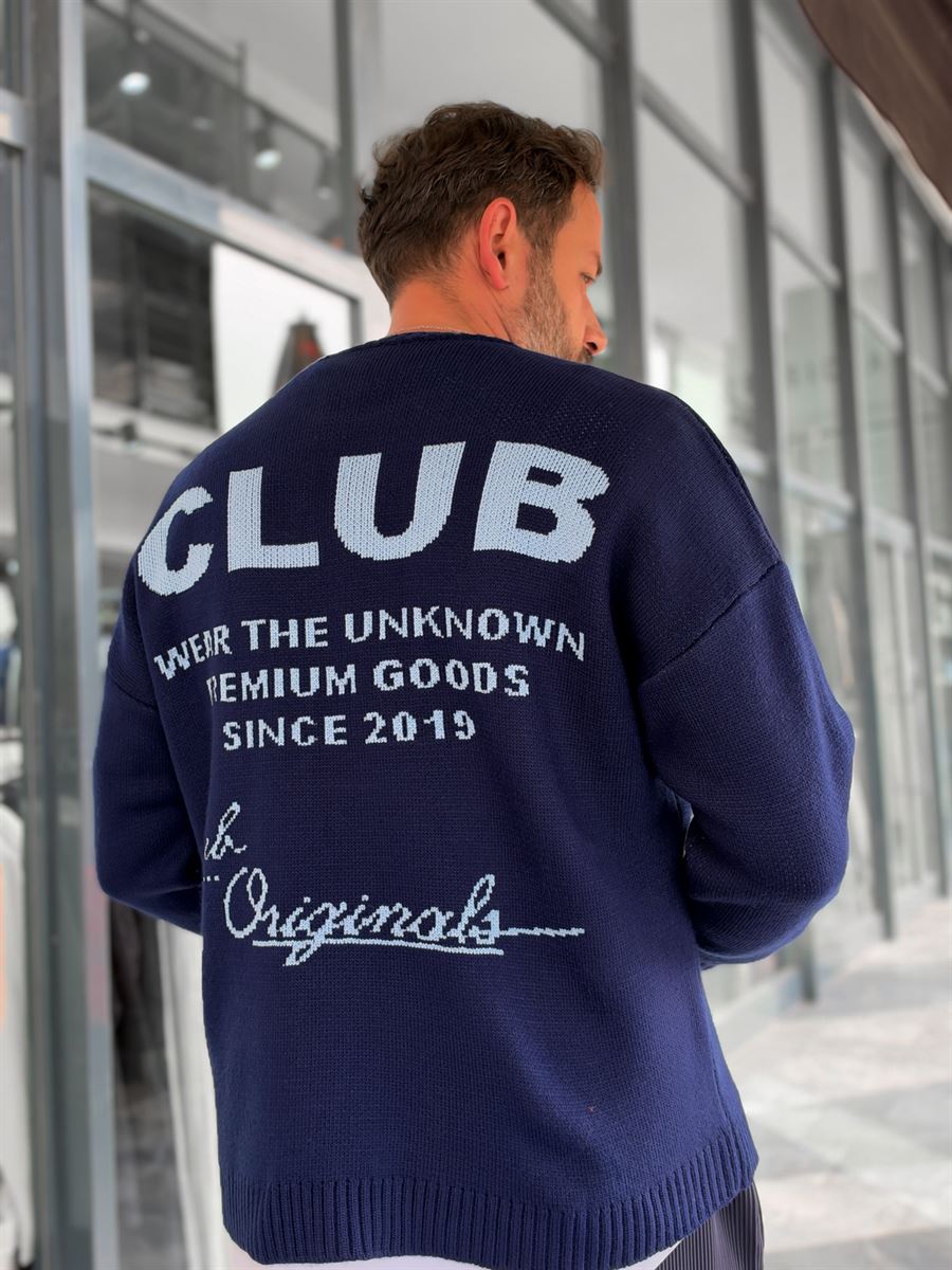 Navy Blue Club Knitted Oversized Sweatshirt PM-025