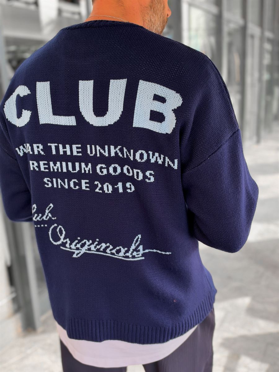 Navy Blue Club Knitted Oversized Sweatshirt PM-025