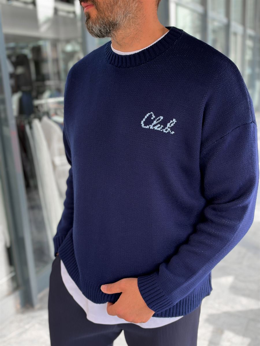 Navy Blue Club Knitted Oversized Sweatshirt PM-025