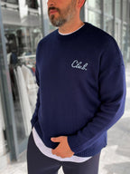 Navy Blue Club Knitted Oversized Sweatshirt PM-025