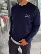 Navy Blue Club Knitted Oversized Sweatshirt PM-025
