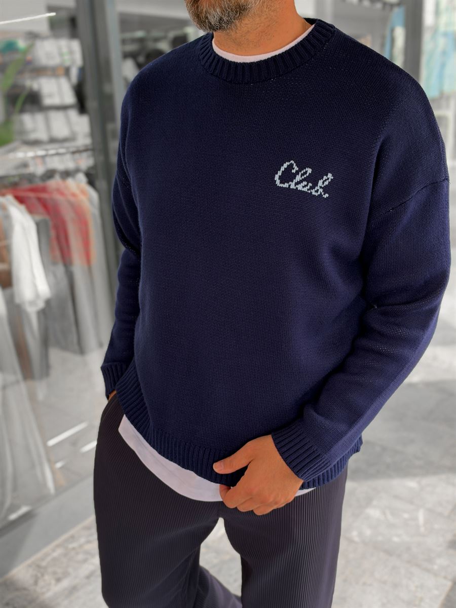 Navy Blue Club Knitted Oversized Sweatshirt PM-025
