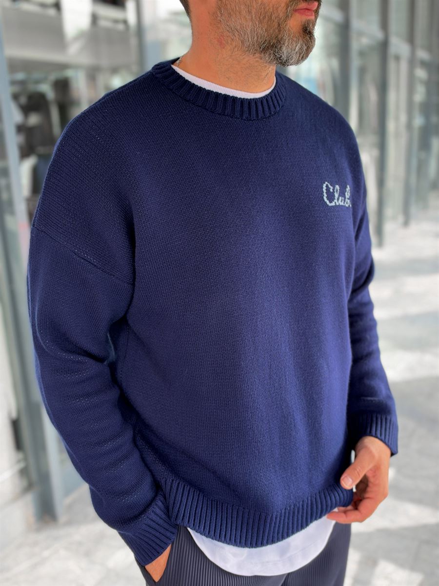 Navy Blue Club Knitted Oversized Sweatshirt PM-025