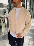 Beige Basic Zip-Up Knit Cardigan PM-017
