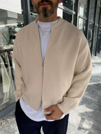 Beige Basic Zip-Up Knit Cardigan PM-017